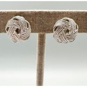Vintage Monet Silver Clip Earrings Twist Knot Style Designer Inspired